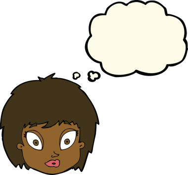 Bir insan tarafından çizilmiş düşünce baloncuğuyla kadın yüzünü şaşırtan çizgi film.