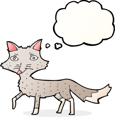 Bir insan tarafından çizilmiş düşünce balonu olan küçük bir kurt.