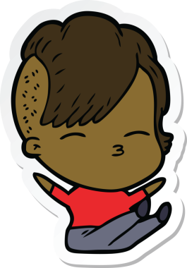 Bir insan tarafından çizilmiş, şaşı bir kızın çıkartması.