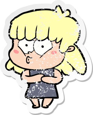 Bir insan tarafından çizilmiş ıslık çalan bir kızın sıkıntılı çıkartması.