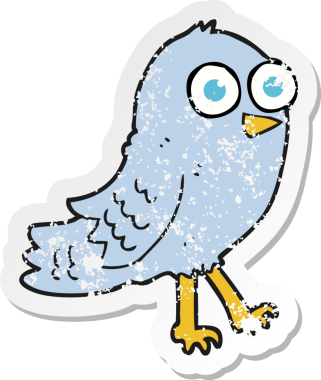 Bir insan tarafından çizilmiş karikatür kuşunun gerilmiş çıkartması.