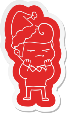 Moda saçlı, Noel Baba şapkası takan havalı bir adamın insan tarafından çizilmiş garip bir karikatür çıkartması.