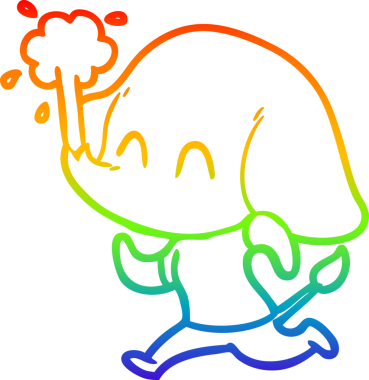 Gökkuşağı gradyan çizgisi insan tarafından çizilmiş su püskürten şirin bir fil çizimi.