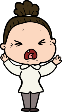 Bir insan tarafından çizilmiş kızgın yaşlı kadın çizgi filmi.