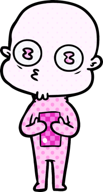 Bir insan tarafından çizilmiş garip kel uzay adamı çizgi filmi.