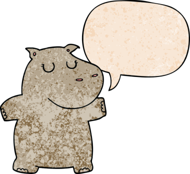 bir insan tarafından çizilmiş eski dokuma tarzında konuşma balonu olan çizgi film hipopotamları