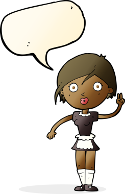 Çizgi film garsonu bir insan tarafından çizilmiş konuşma balonuyla el hareketi yapıyor.