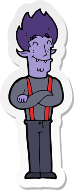 Bir insan tarafından çizilmiş mutlu bir vampir adamın çıkartması.