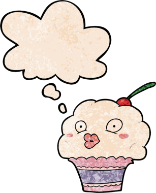 Bir insan tarafından çizilmiş grunge desenli düşünce baloncuklu çizgi film keki.