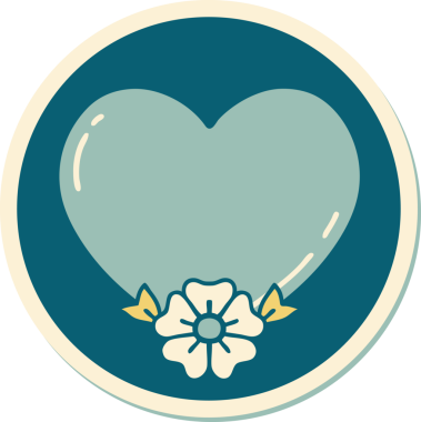 Bir insan tarafından çizilmiş geleneksel bir kalp ve çiçek stiliyle dövme çıkartması.