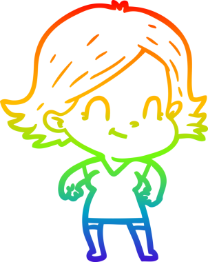 Gökkuşağı gradyan çizimi. Bir insan tarafından çizilmiş karikatür dostu bir kız.