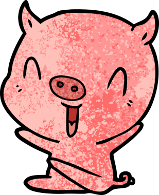 Bir insan tarafından çizilmiş mutlu çizgi film oturma domuzu