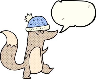 El yazısıyla çizilmiş çizgi roman konuşma balonu. Bir insan tarafından çizilmiş şapka takan küçük kurt.