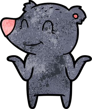 Gülümseyen ayı bir insan tarafından çizilmiş omuzlarını silkiyor.