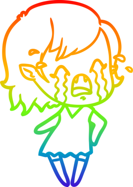 Gökkuşağı gradyan çizimi bir insan tarafından çizilmiş ağlayan vampir kız çizgi