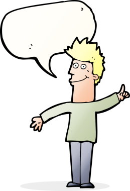 Bir insan tarafından çizilmiş konuşma baloncuğu fikri olan bir çizgi film adamı.