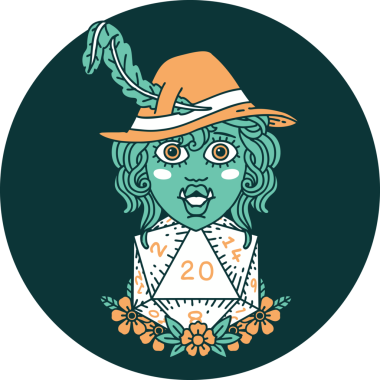 Bir insan tarafından çizilmiş 20 zarlı yarım ork ozan simgesi