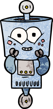 Bir insan tarafından çizilmiş mutlu çizgi film robotu