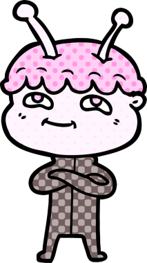 Bir insan tarafından çizilmiş dost canlısı çizgi film uzay adamı.