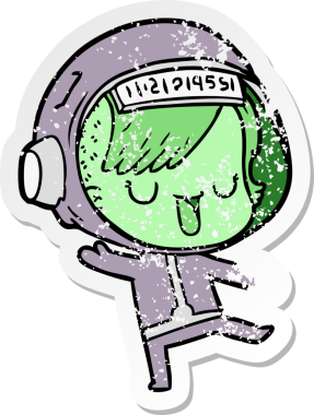 Bir insan tarafından çizilmiş karikatür astronot kadının sıkıntılı çıkartması.