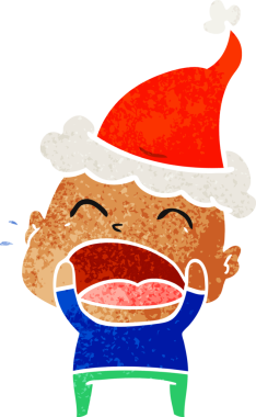 Bir insanın çizdiği Noel Baba şapkalı bağıran kel bir adamın el çizimi karikatürü.