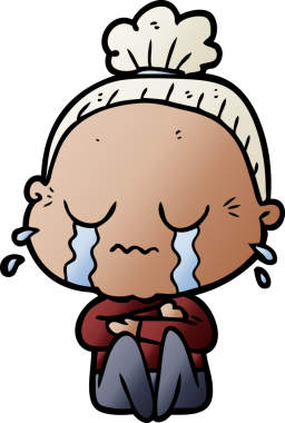 Bir insan tarafından çizilmiş ağlayan yaşlı kadın çizgi filmi.