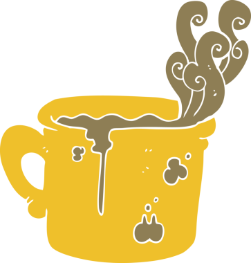 Bir insan tarafından çizilmiş eski kahve fincanının düz renk çizimi