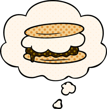 Bir insan tarafından çizilmiş, düşünce baloncuklu smore çizgi filmi.