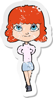 Bir insan tarafından çizilmiş mutlu bir kız çizgi filminin gerilimli yapıştırması.