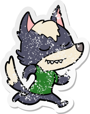 Bir insan tarafından çizilmiş dost canlısı bir kurdun sıkıntılı çıkartması.