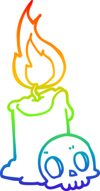 gökkuşağı gradyan çizgi çizimi bir insan tarafından çizilmiş kafatası ve mum