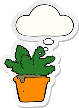 Düşünce baloncuklu karikatür bitkisi insan tarafından çizilmiş bir çıkartma.