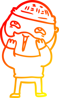 Bir insan tarafından çizilmiş mutlu sakallı bir adamın çizgi çizimi.