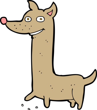 Bir insan tarafından çizilmiş komik bir çizgi film köpeği.