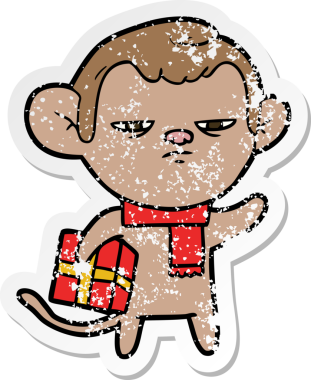 Bir insan tarafından çizilmiş karikatür maymununun sıkıntılı çıkartması