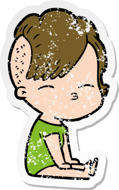 Bir insan tarafından çizilmiş, gözlerini kısan bir çizgi film karakterinin sıkıntılı çıkartması.