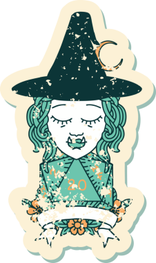 Retro Dövme Biçimi Bir insan tarafından çizilmiş doğal 20 zarlı yarı ork cadı karakteri