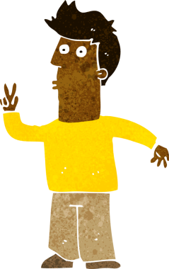 Karikatürist bir insan tarafından çizilmiş barış işareti veriyor.