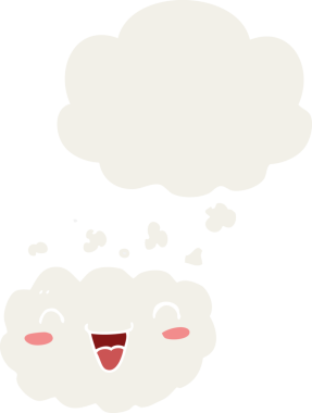 Bir insan tarafından çizilmiş düşünce baloncuklu mutlu çizgi film bulutu.