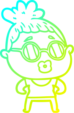 Bir insan tarafından çizilmiş gözlüklü bir karikatür kadın çizimi.