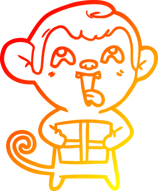 Bir insan tarafından çizilmiş Noel hediyeli çılgın bir maymun çizimi.