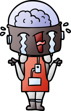 Çizgi film ağlayan robot omuz silkiyor Bir insan tarafından çizilmiş kafa karışıklığı içinde