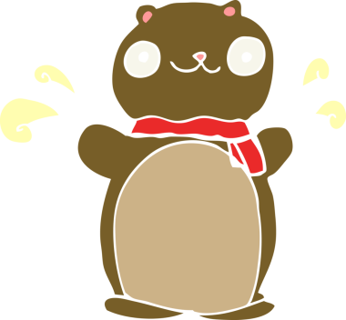 Bir insan tarafından çizilmiş düz renkli çizgi film mutlu oyuncak ayı.