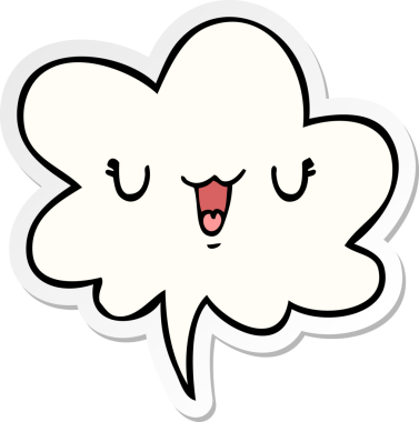 Bir insan tarafından çizilmiş konuşma kabarcığı çıkartmalı sevimli mutlu çizgi film yüzü.