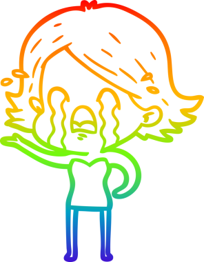 Gökkuşağı gradyan çizimi bir insan tarafından çizilmiş ağlayan bir çizgi kadın çizimi