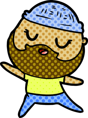 Bir insan tarafından çizilmiş sakallı bir çizgi film adamı.