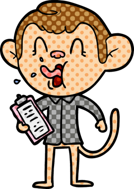 Bir insan tarafından çizilmiş çılgın çizgi film maymun yöneticisi.