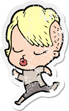 Çizgi film çıkartması. Bir insan tarafından çizilmiş güzel hippi kız.