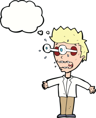 Bir insan tarafından çizilmiş düşünce kabarcığı olan bir çizgi film adamı.