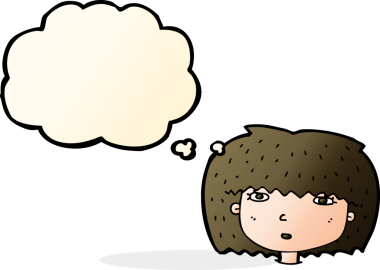 Bir insan tarafından çizilmiş düşünce baloncuklu kadın yüzü.